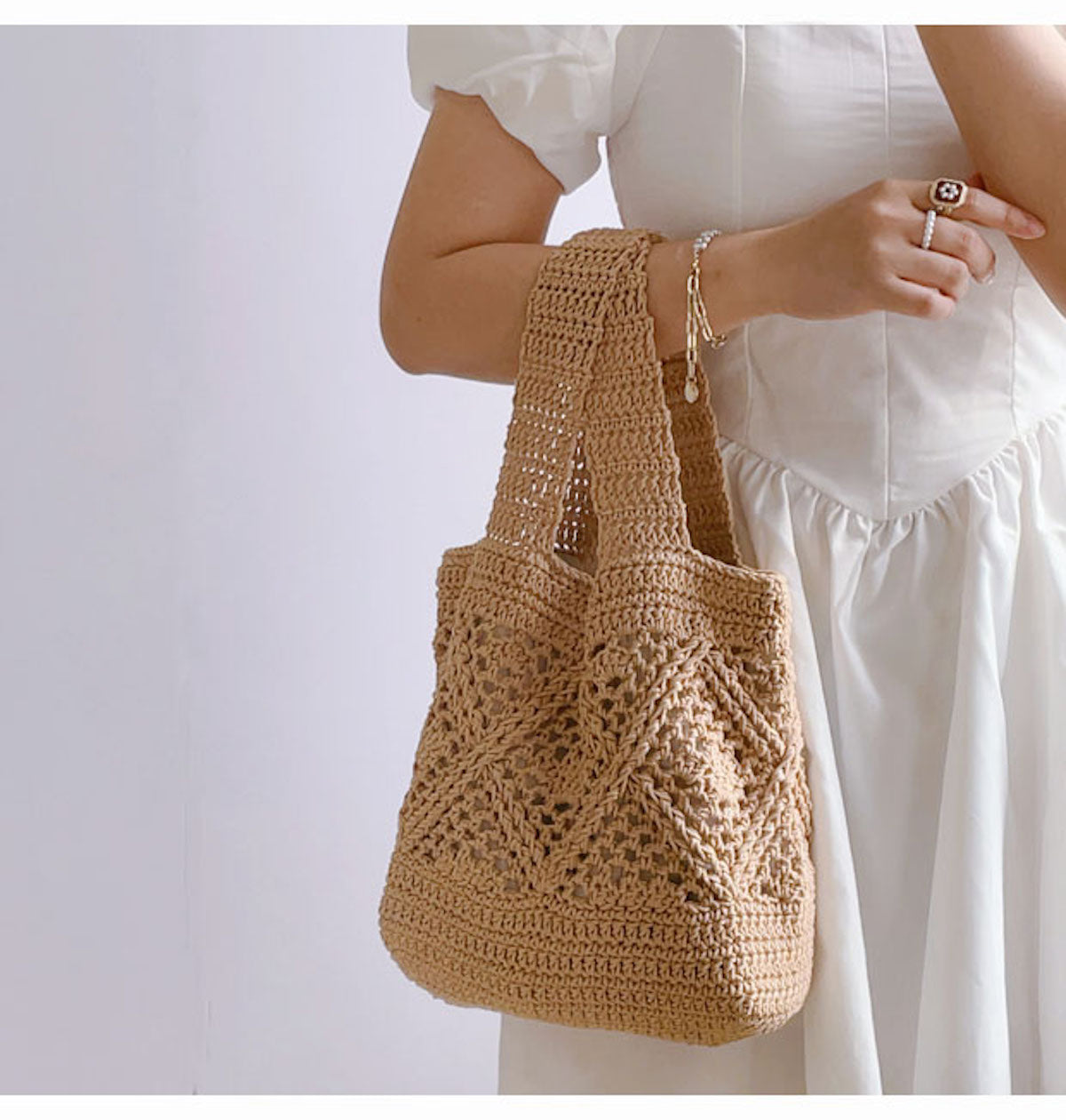 Women’s Minimalistic Cotton Bucket Shoulder Bag for Boho Everyday Style & Gifts