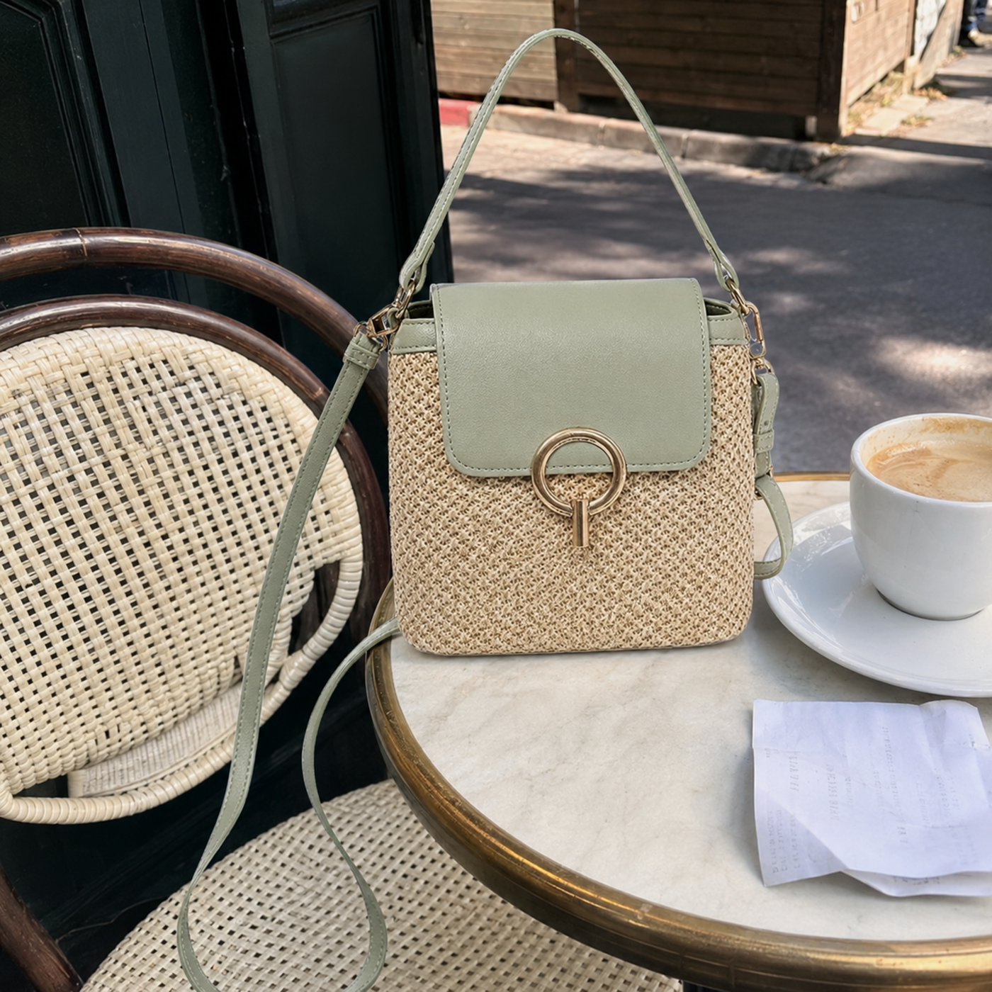 Straw Crossbody Bag for Women, Woven Summer Shoulder Purse with Flap