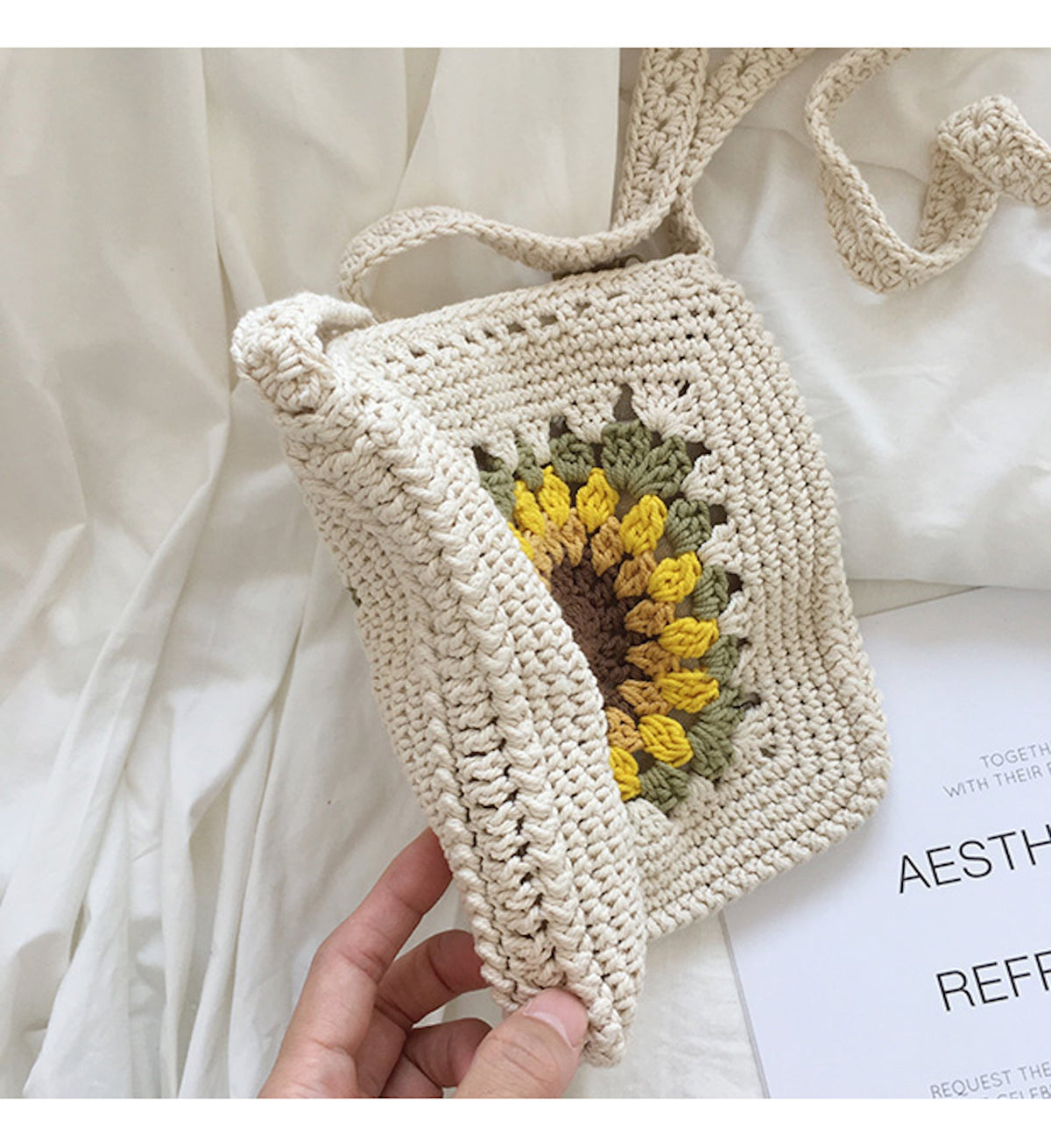 Women’s Handmade Crochet Sunflower Purse Crossbody Bag for Boho Everyday Style & Gifts