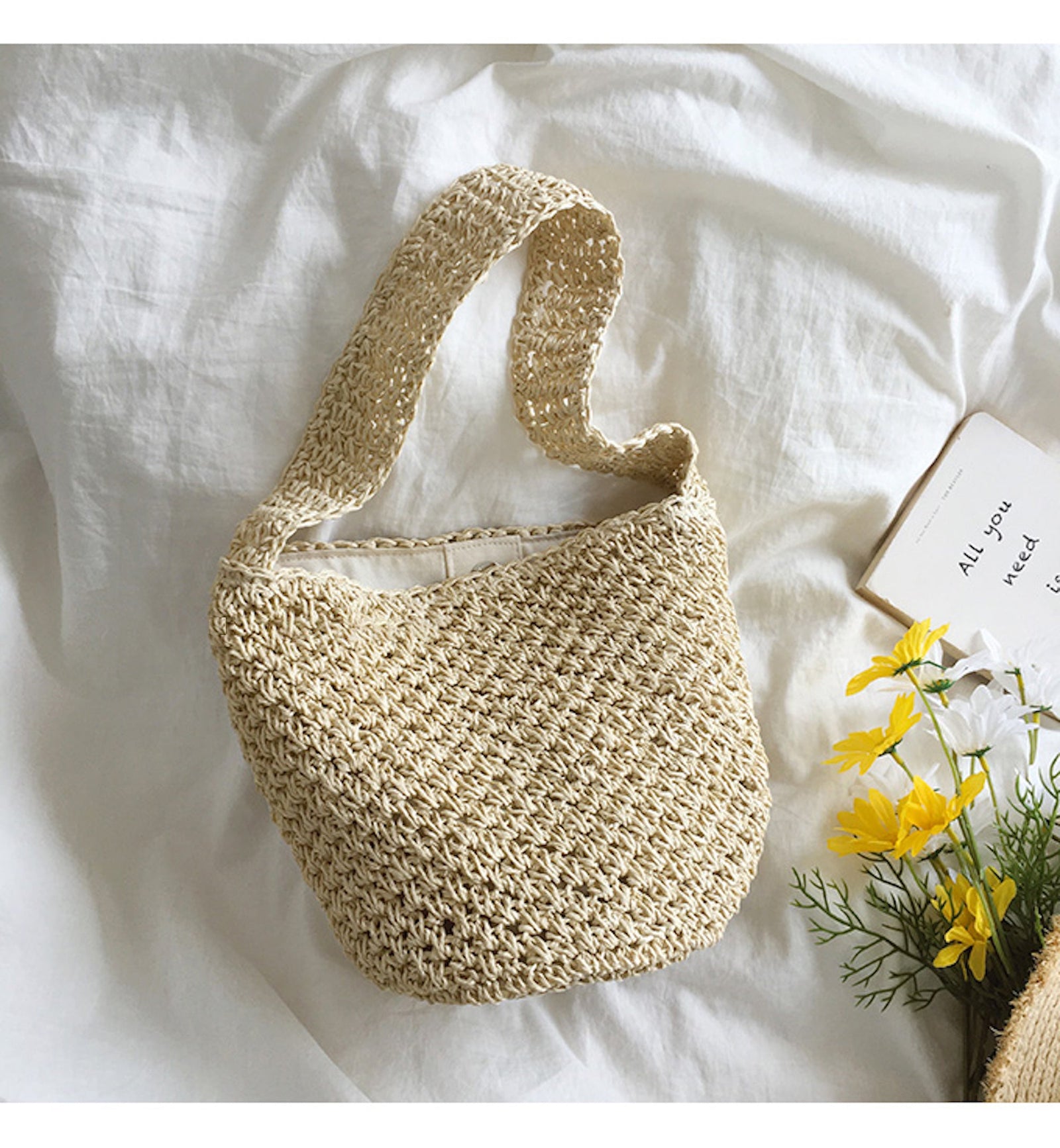Women’s Straw Shoulder Bucket Bag for Beach, Vacation & Summer Outfits