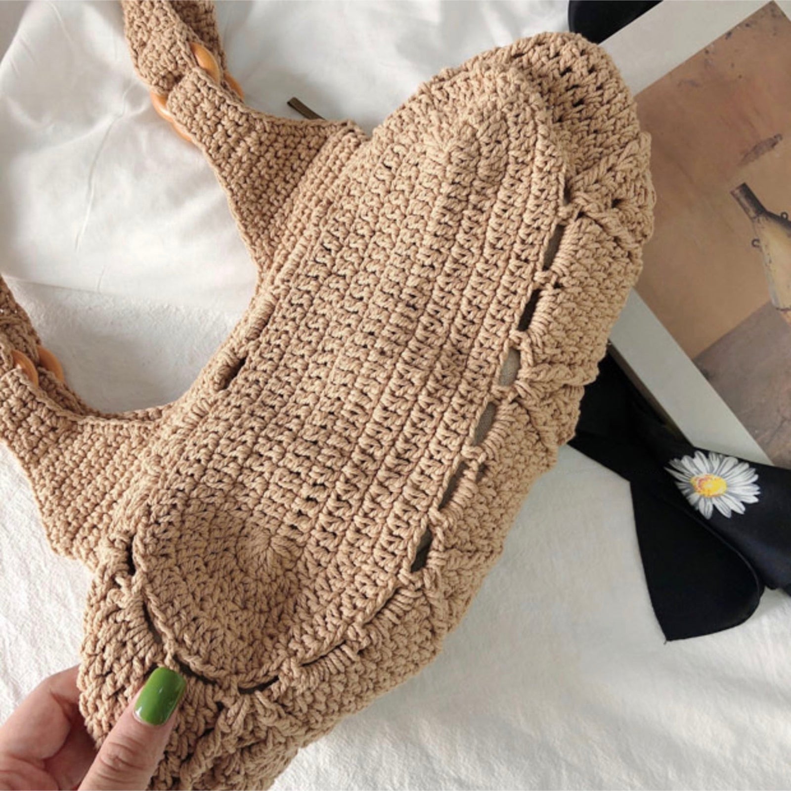 Women’s Retro Artsy Twist Cotton Knitted Bag Shoulder Bag for Boho Everyday Style & Gifts
