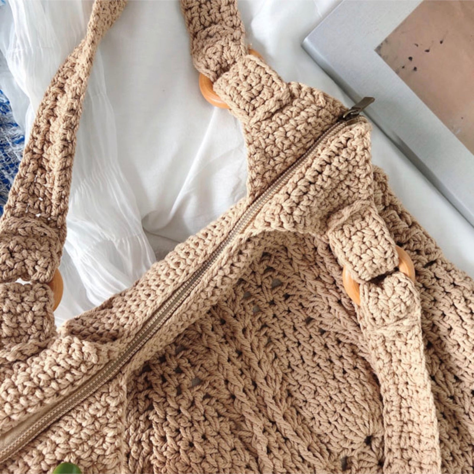 Women’s Retro Artsy Twist Cotton Knitted Bag Shoulder Bag for Boho Everyday Style & Gifts