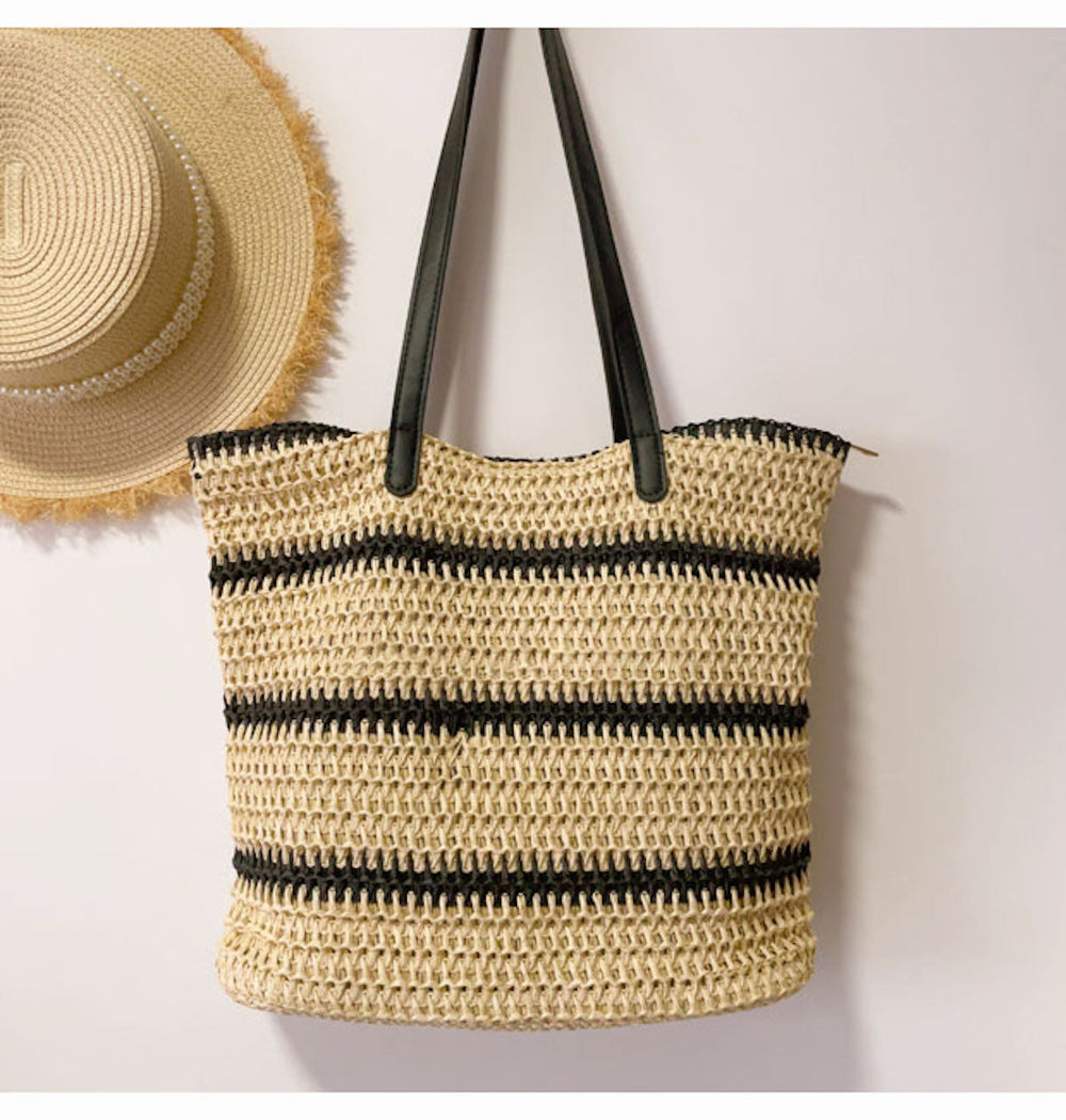 Women’s Large Straw Striped Summer Tote for Beach, Vacation & Summer Outfits