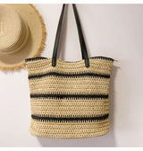 Women’s Large Straw Striped Summer Tote for Beach, Vacation & Summer Outfits