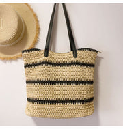 Women’s Large Straw Striped Summer Tote for Beach, Vacation & Summer Outfits