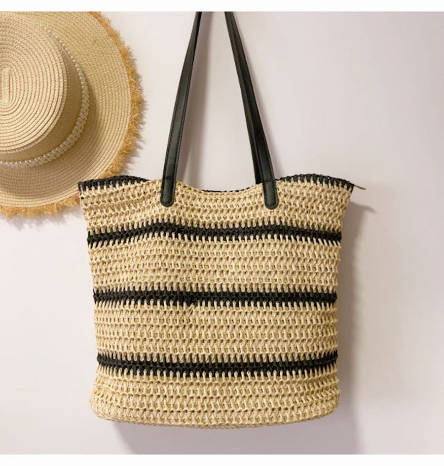Women’s Large Straw Striped Summer Tote for Beach, Vacation & Summer Outfits