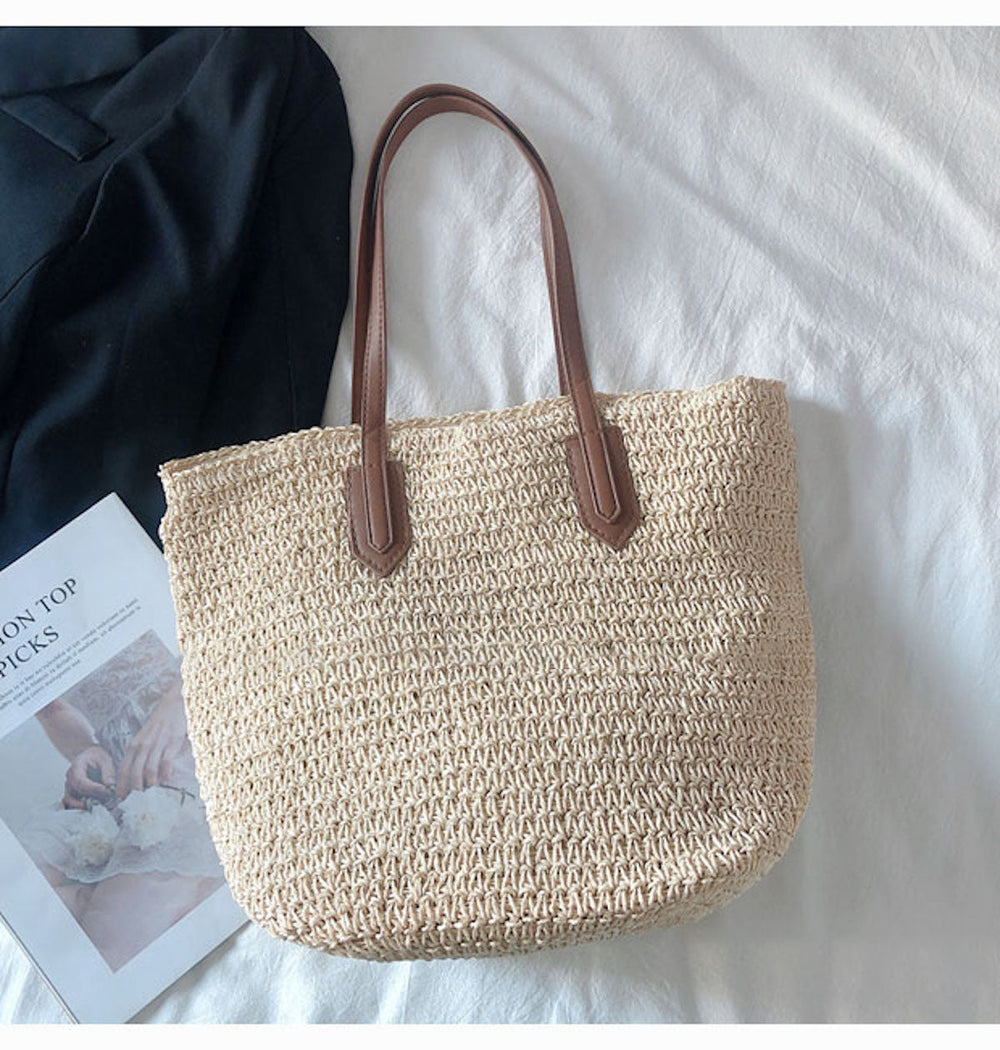 Women’s Retro Straw Woven Tote Bag for Beach, Vacation & Summer Outfits