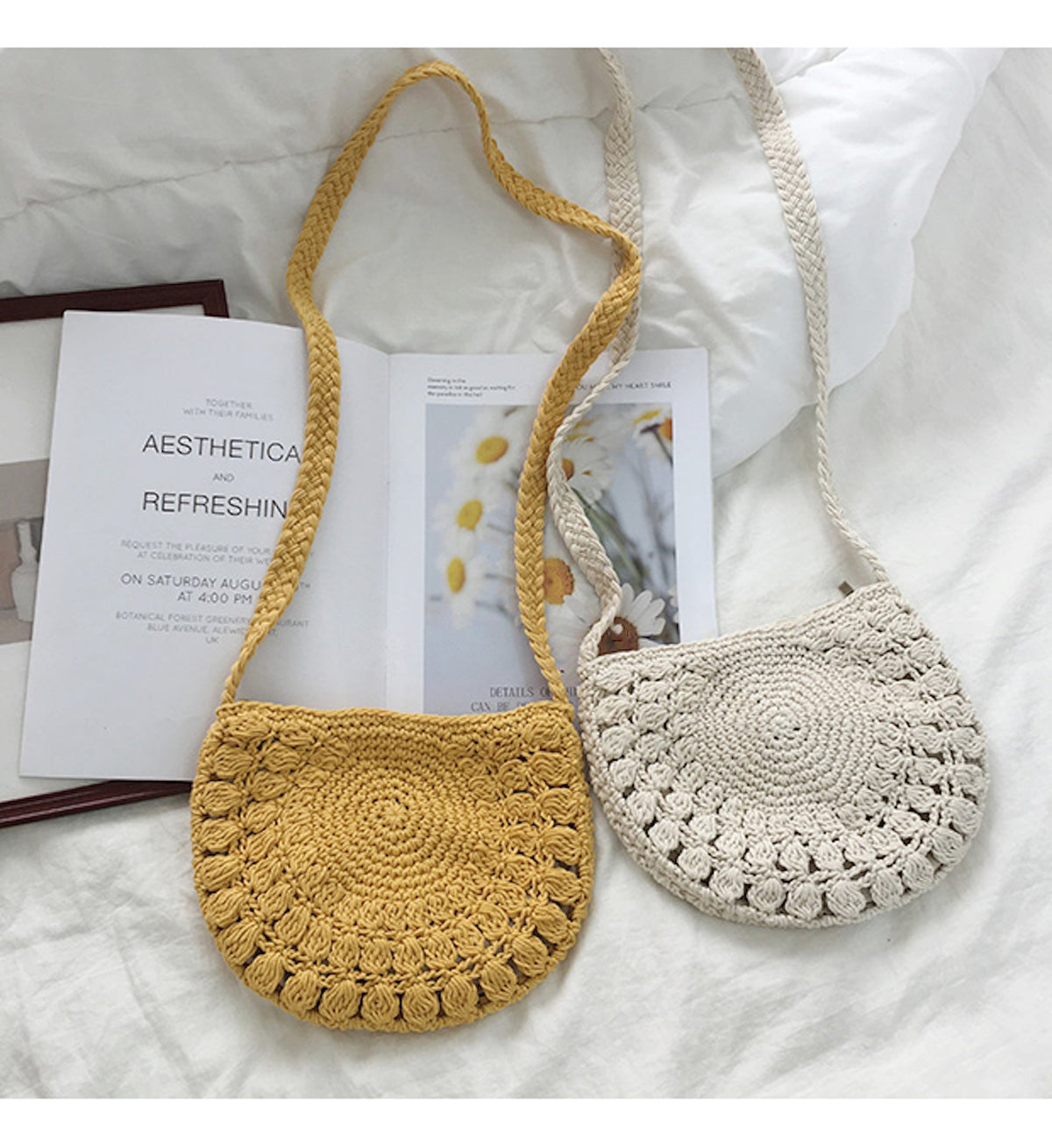 Women’s Small Boho Cotton Knitted Shoulder Bag Purse for Boho Everyday Style & Gifts