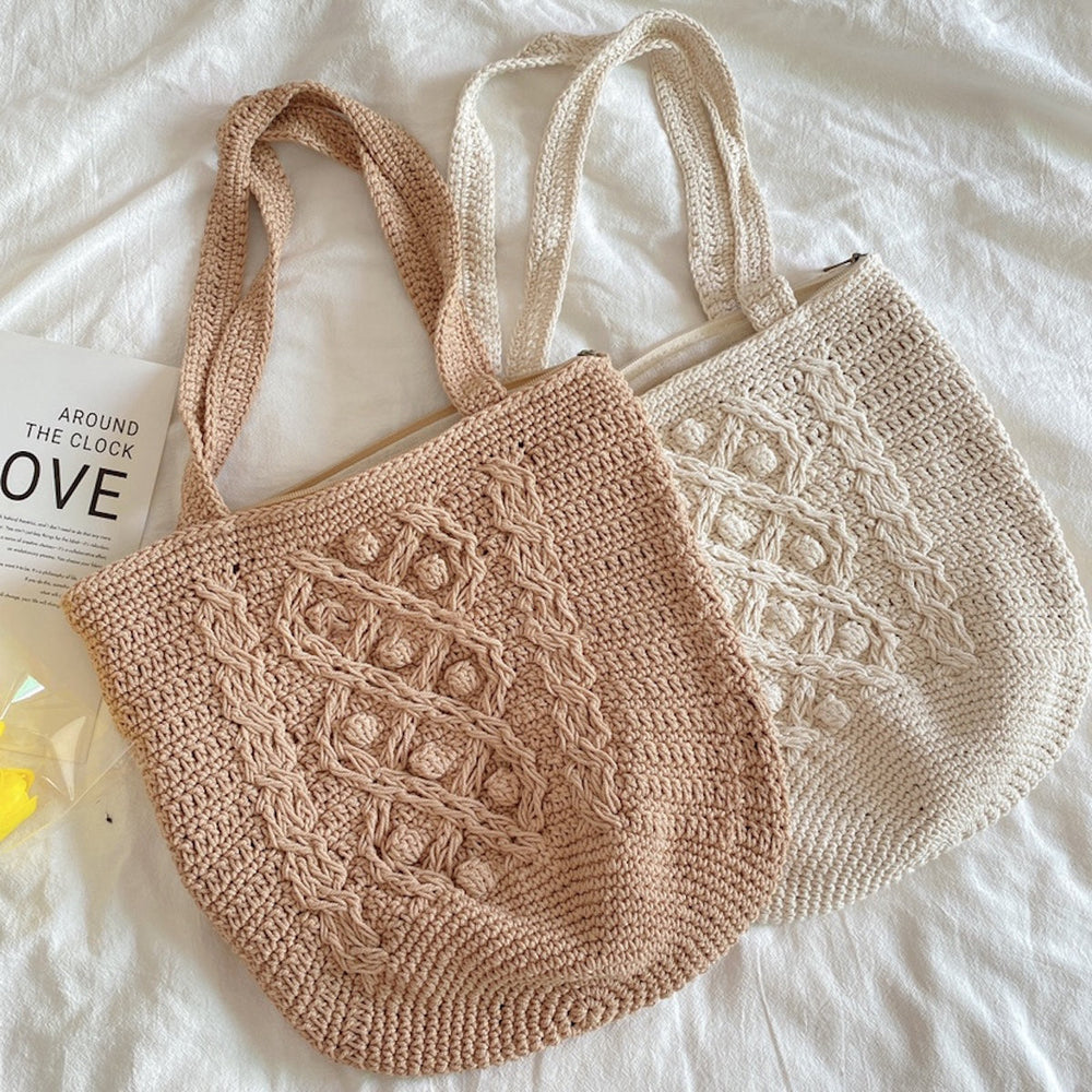 Damen Handgemachte Baumwoll-Strick Umhängetasche Eimerbeutel Crossbody Bag für Boho Alltagsstil & Geschenke