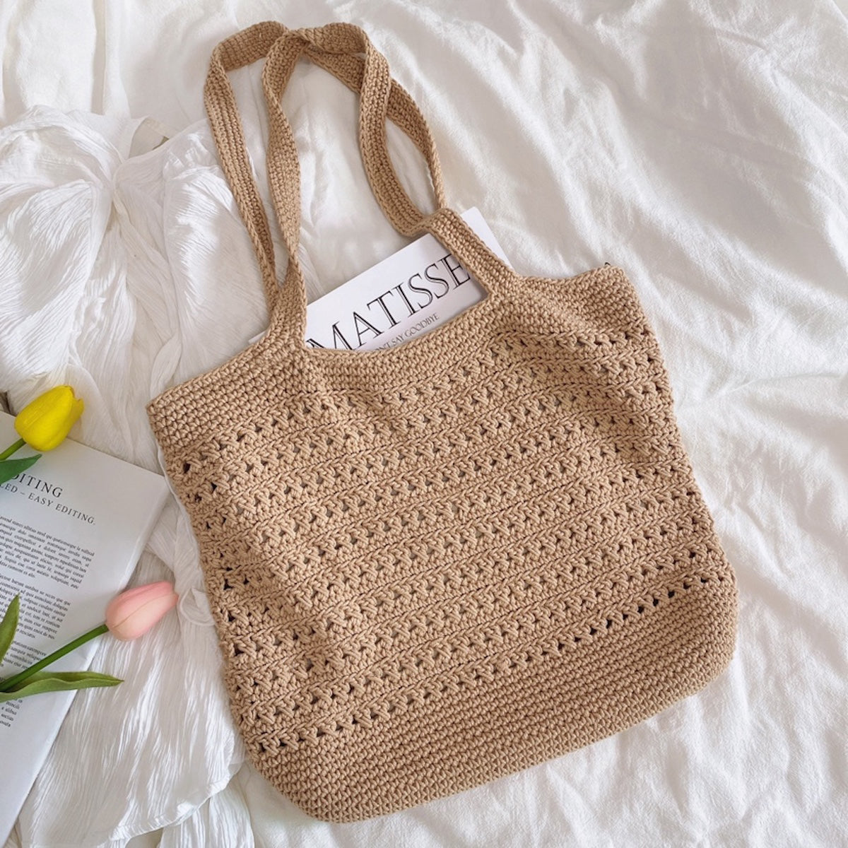 Women’s Crochet Cotton Retro Style Tote Bag for Boho Everyday Style & Gifts