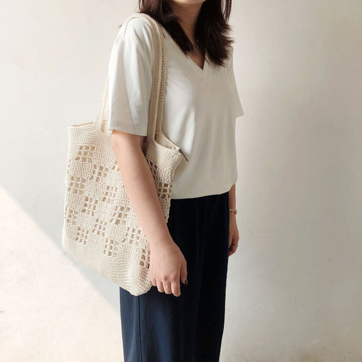 Women’s Crochet Cotton Retro Patterned Tote Bag for Boho Everyday Style & Gifts