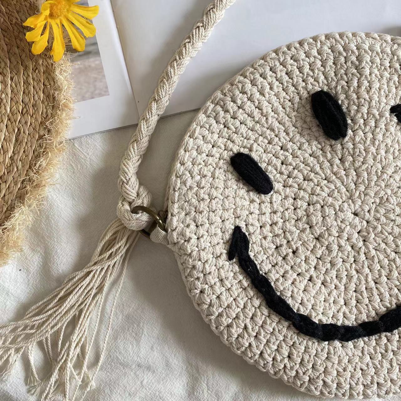 Women’s Crochet Smiley Face Round Bag Purse for Boho Everyday Style & Gifts