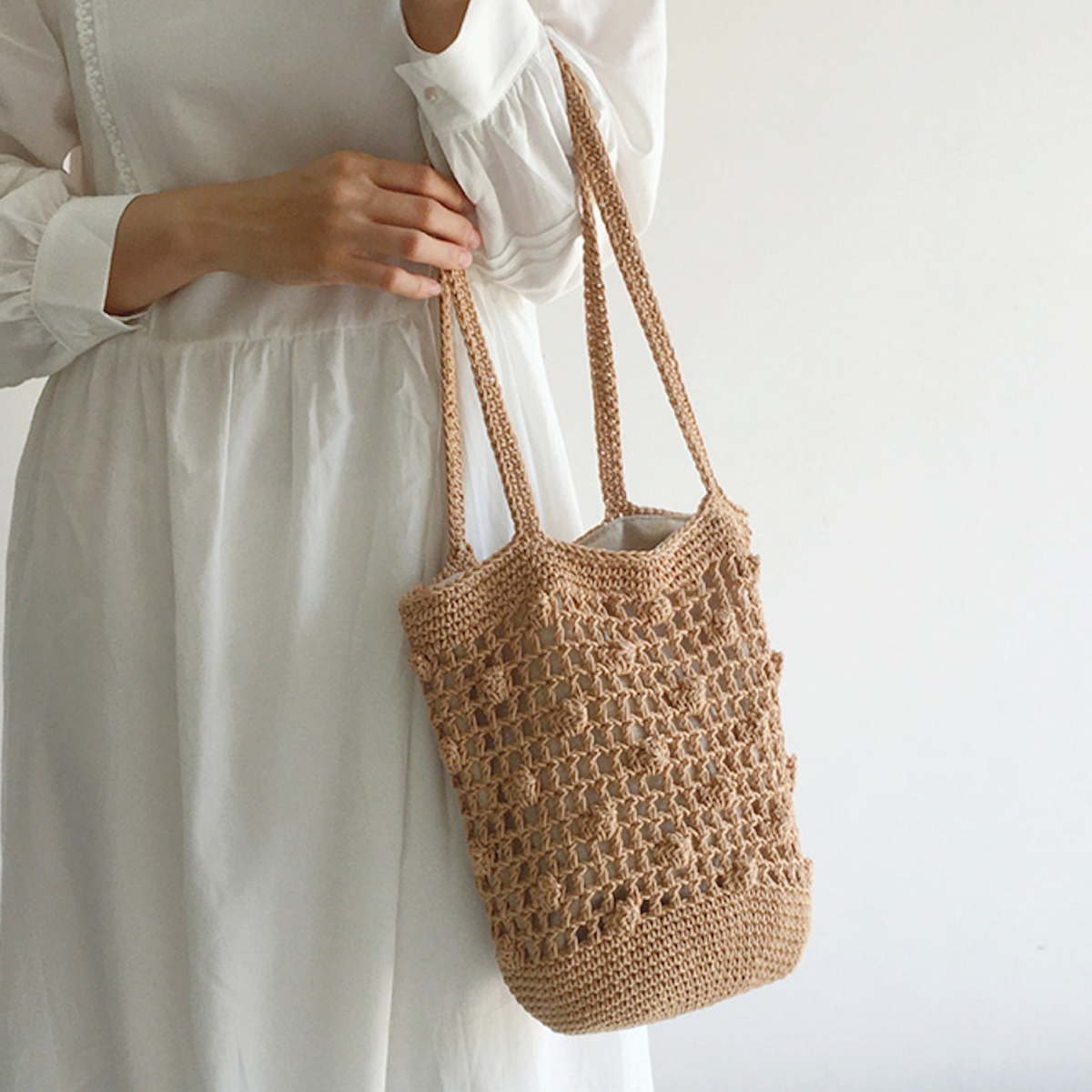 Women’s Crochet Cotton Bucket Shoulder Bag for Boho Everyday Style & Gifts