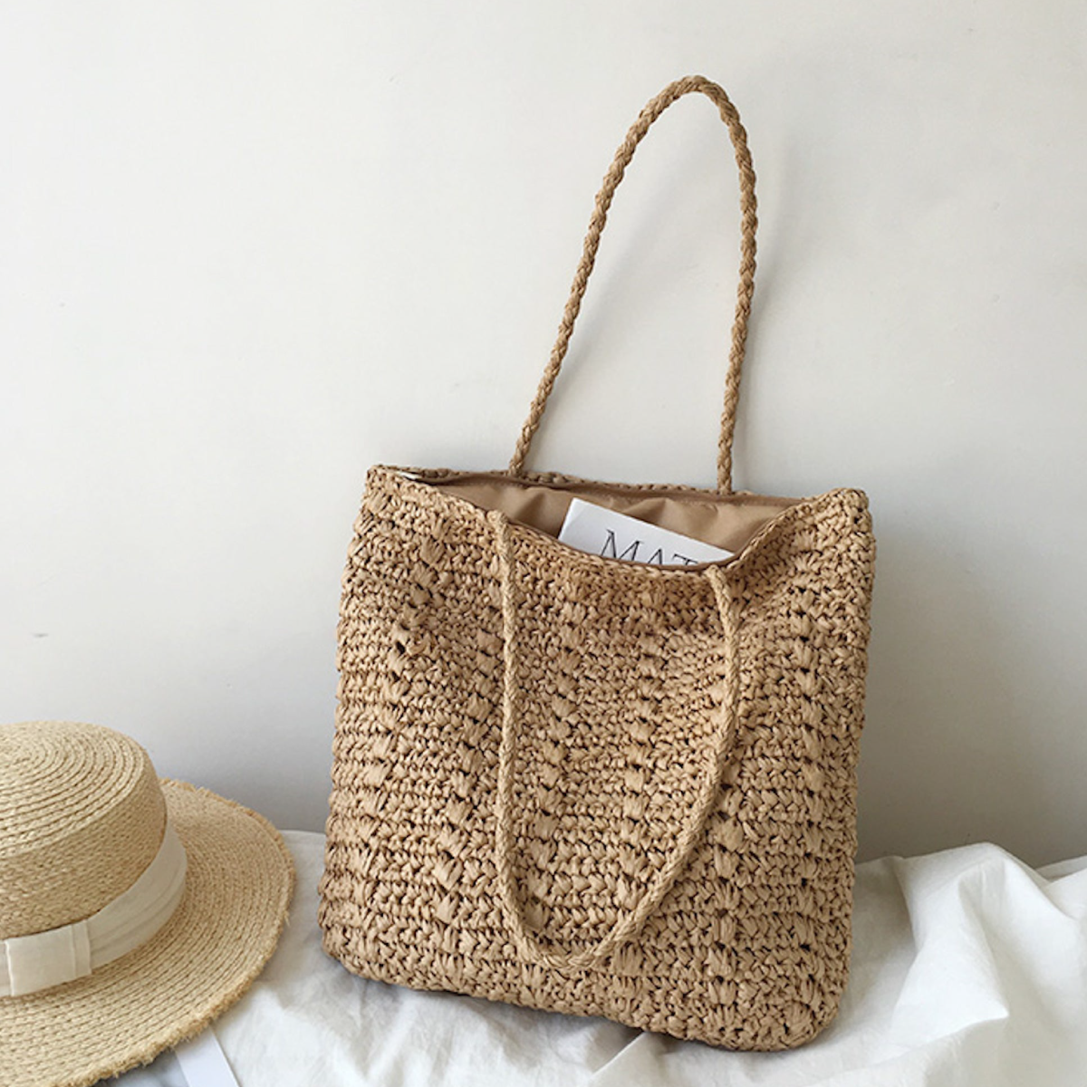 Women’s Lightweight Straw Woven Square Tote Bag for Beach, Vacation & Summer Outfits