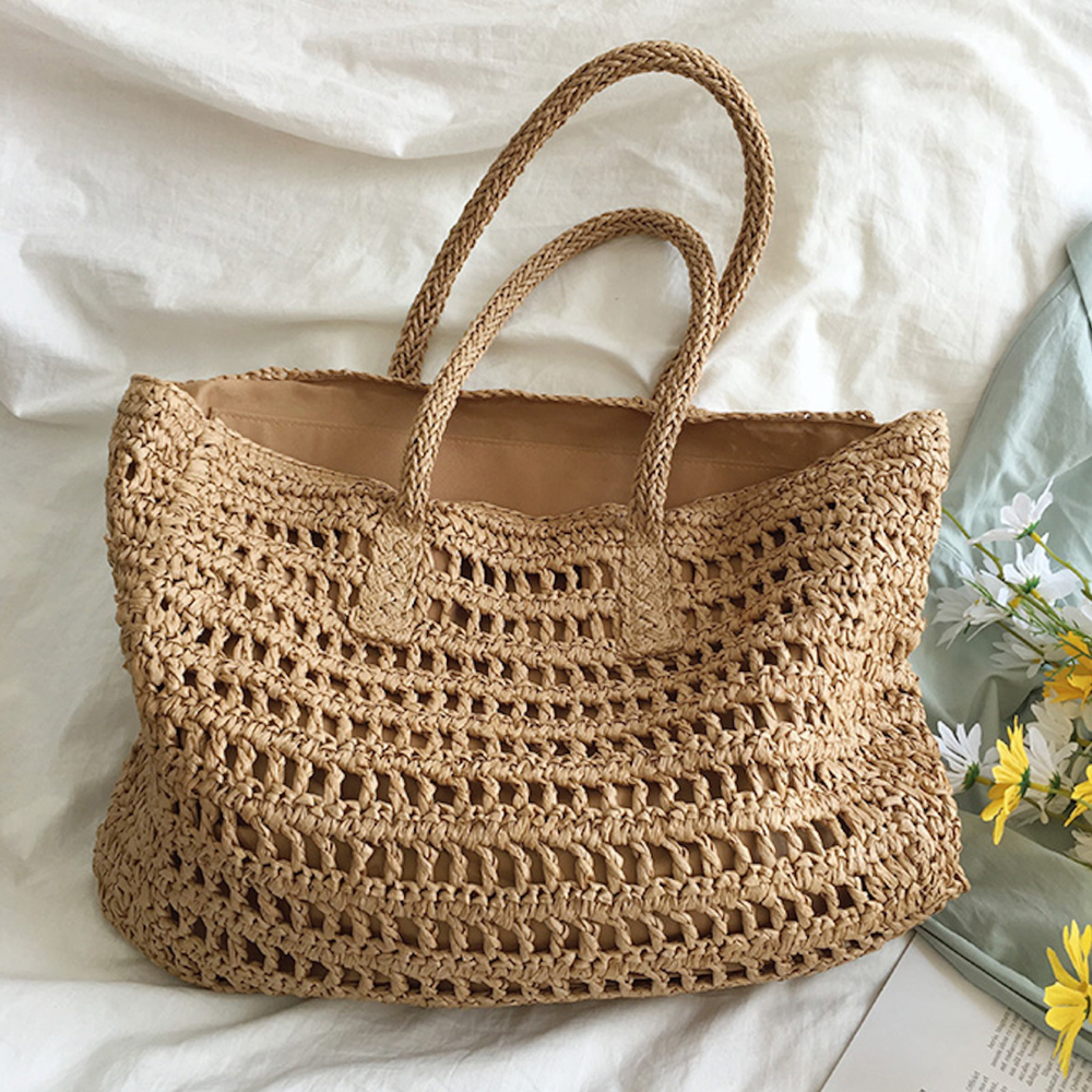 Große geflochtene Stroh-Einkaufstasche für Damen für Strand, Urlaub und Sommer-Outfits
