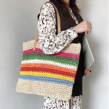 Große Regenbogen-Strohtasche für Damen für Strand, Urlaub und Sommer-Outfits