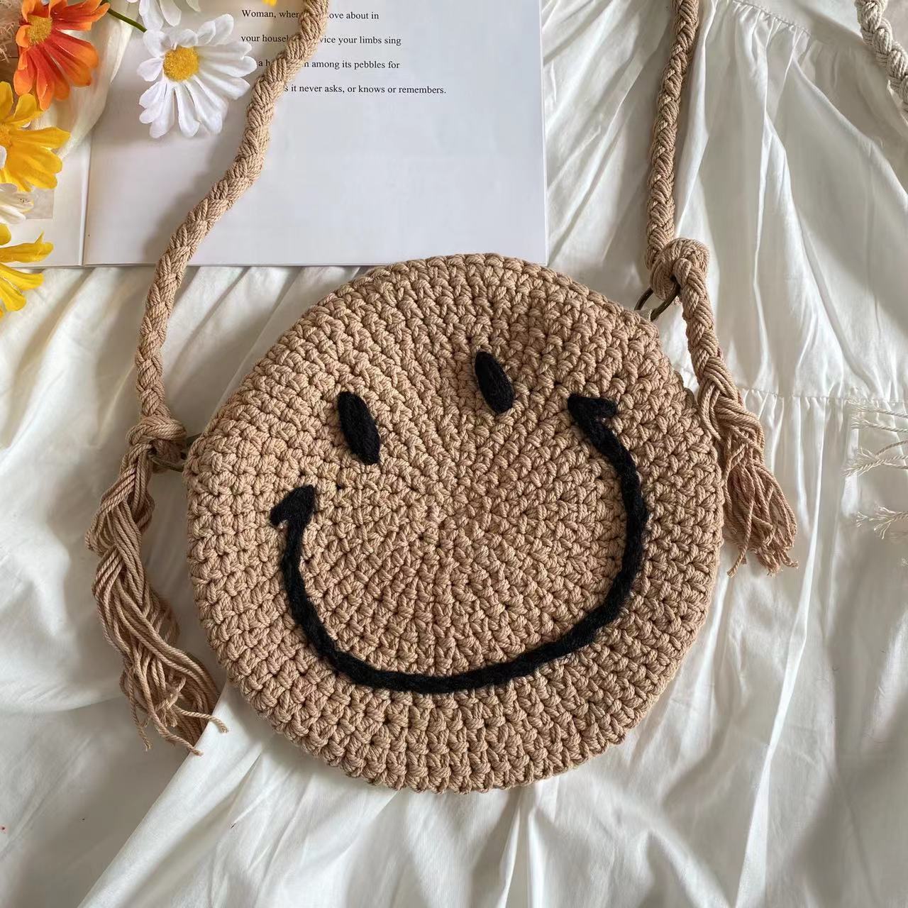 Women’s Crochet Smiley Face Round Bag Purse for Boho Everyday Style & Gifts