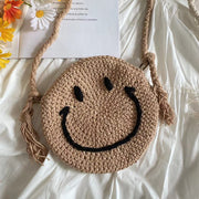 Women’s Crochet Smiley Face Round Bag Purse for Boho Everyday Style & Gifts