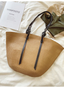 Große Muschelförmige Stroh-Strandtasche für Damen für Strand, Urlaub und Sommer-Outfits