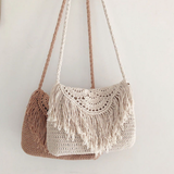 Women’s Crochet Cotton Handmade Bohemian Tassel Beach Bag Tote Bag for Boho Everyday Style & Gifts