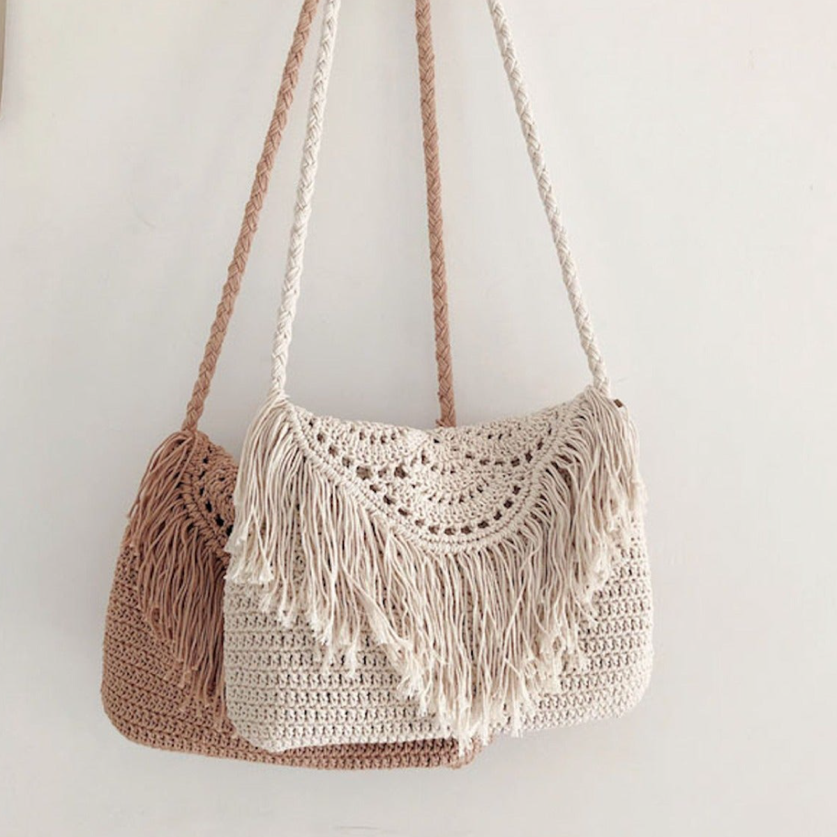 Women’s Crochet Cotton Handmade Bohemian Tassel Beach Bag Tote Bag for Boho Everyday Style & Gifts