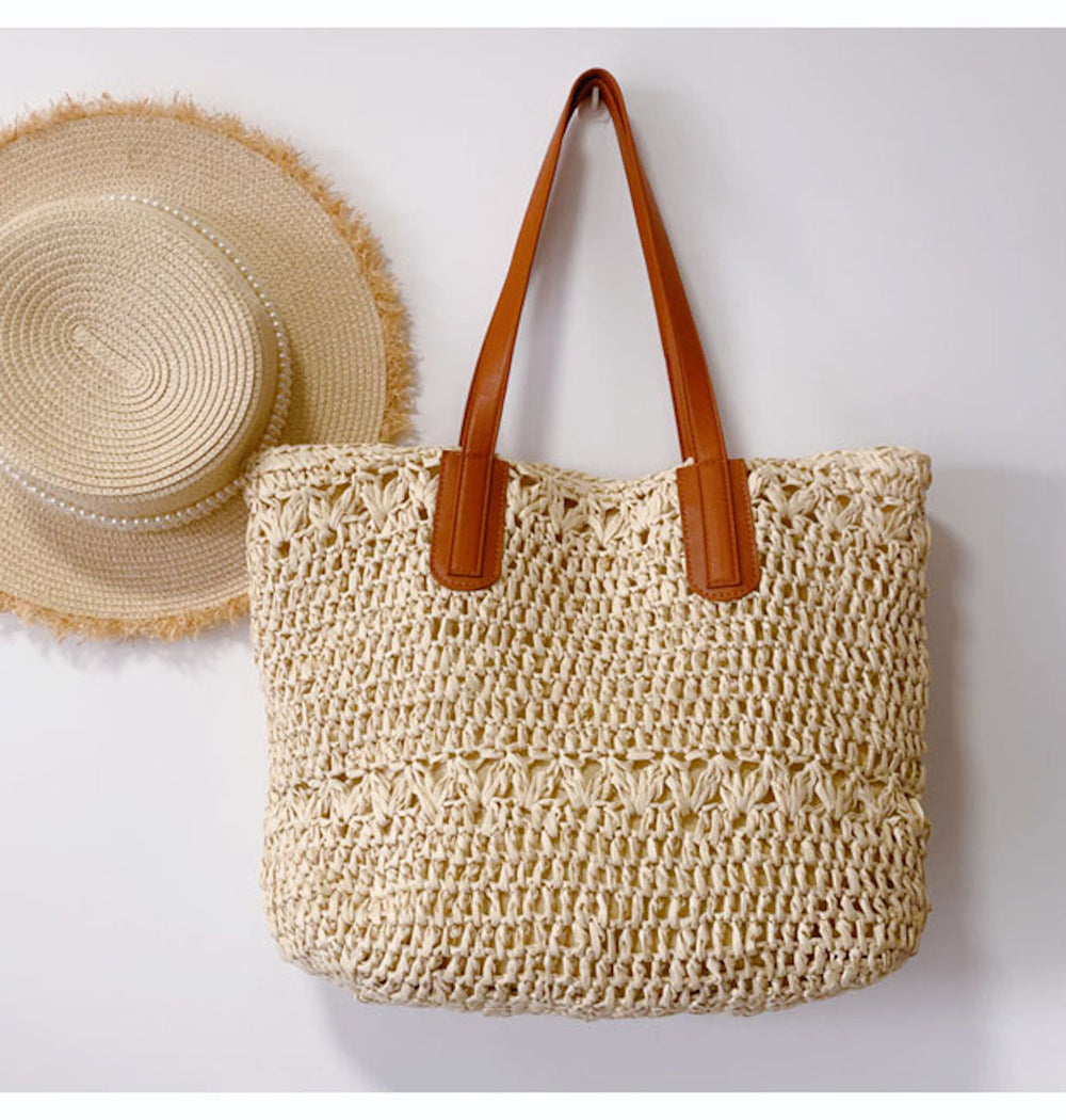 Women’s Large Straw Woven Tote for Beach, Vacation & Summer Outfits