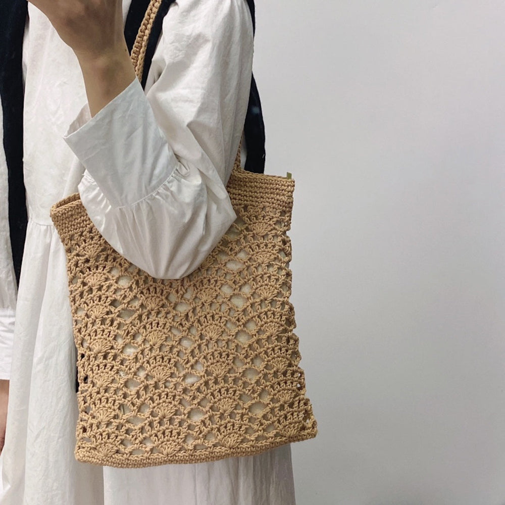 Damen Häkeltasche Mittelgroße Baumwolle Gestrickte Tragetasche mit Blumenmuster Geldbörse für Boho Alltagsstil & Geschenke