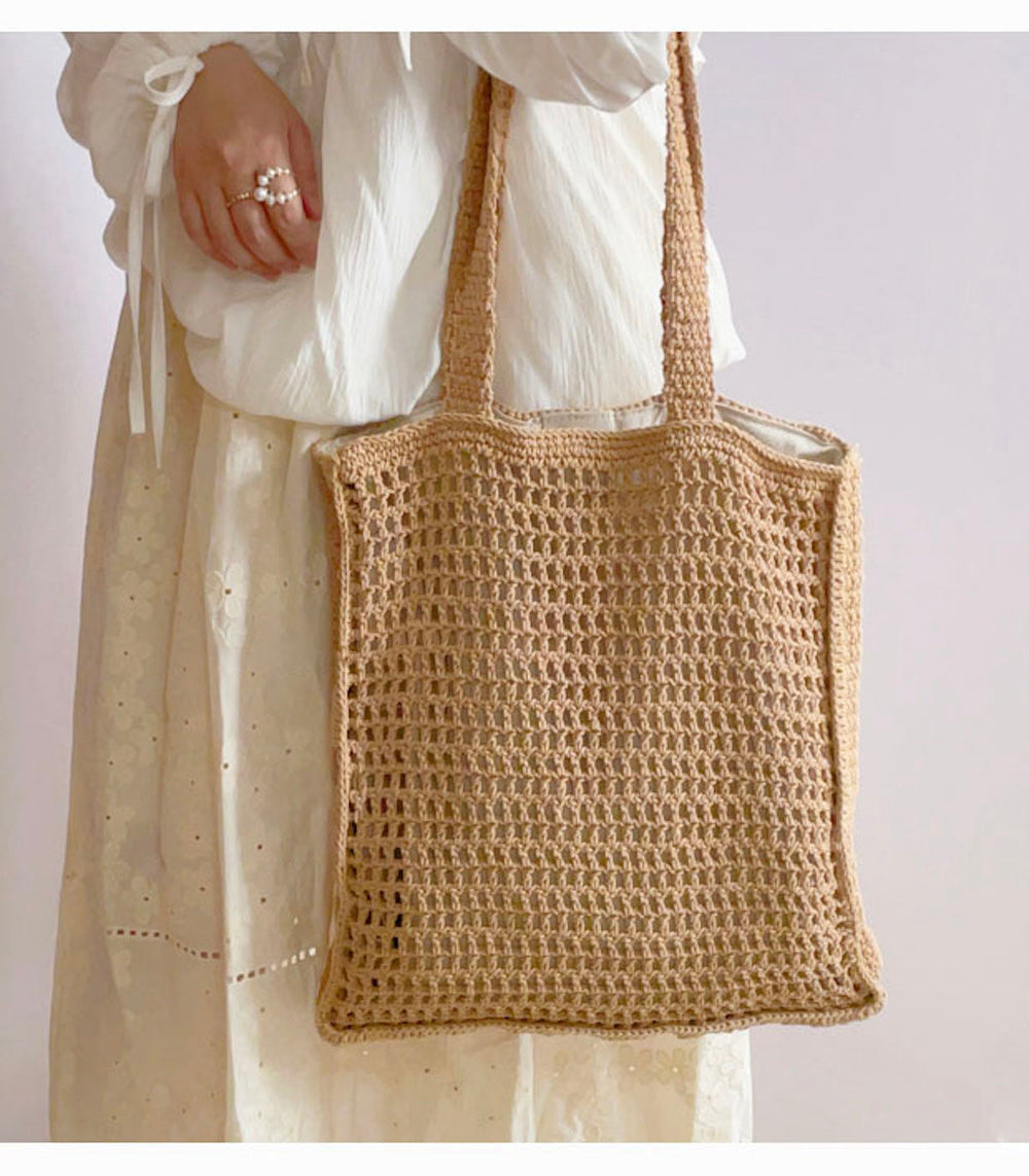 Handgefertigte gehäkelte Shopper-Tasche aus Netzstoff für Damen – Boho-Stil für Alltag & Geschenke