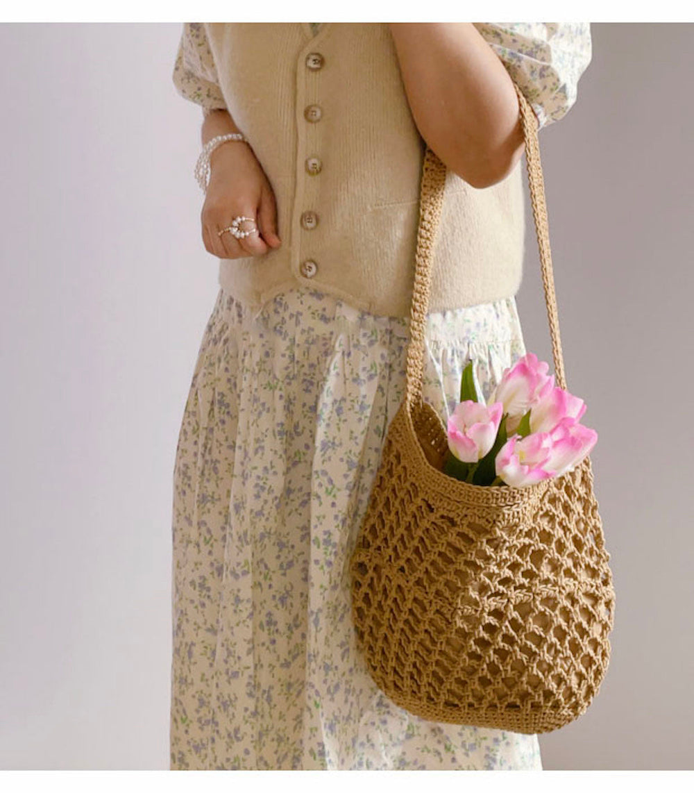 Schultertasche aus Baumwoll-Fischnetz für Boho-Alltagsstil und Geschenke