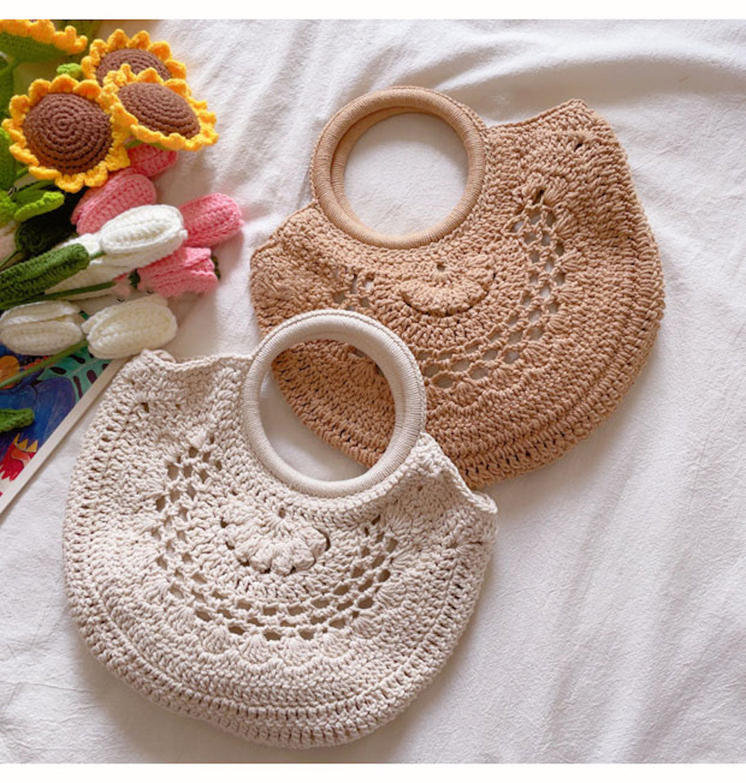 Women’s Crochet Cotton Handmade Top Handle Shoulder Bag for Boho Everyday Style & Gifts