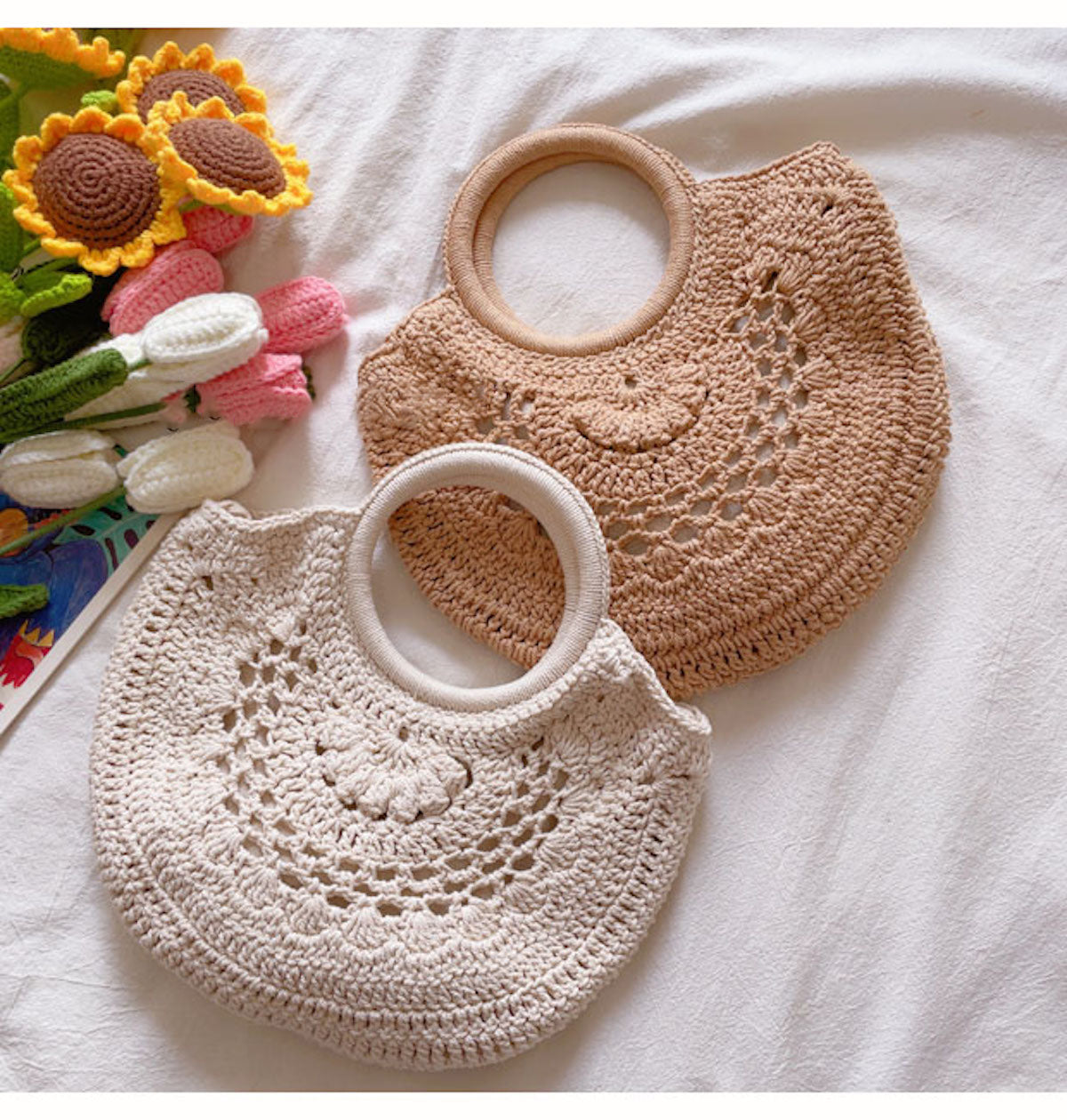 Women’s Crochet Cotton Handmade Top Handle Shoulder Bag for Boho Everyday Style & Gifts