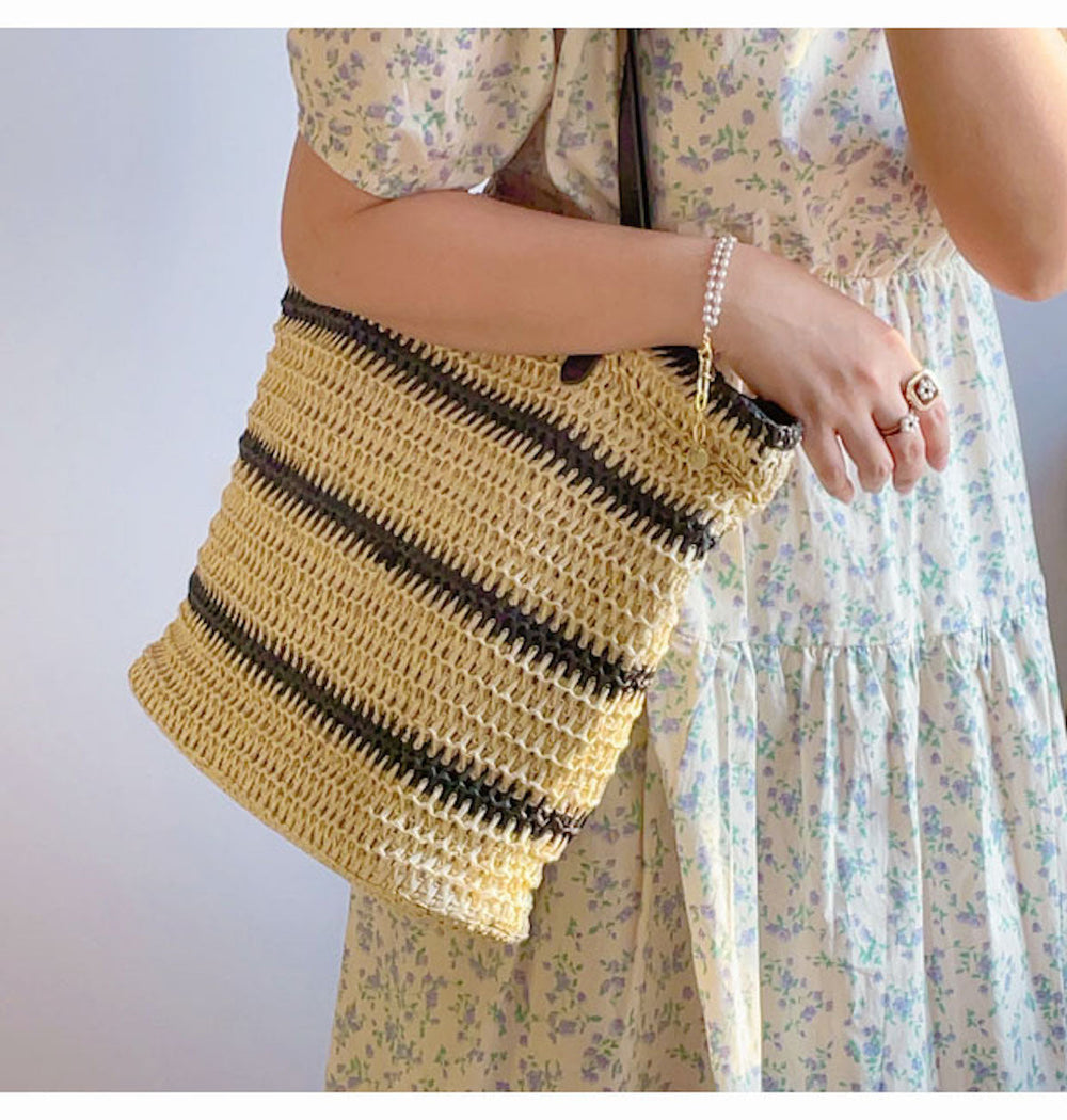 Women’s Large Straw Striped Summer Tote for Beach, Vacation & Summer Outfits