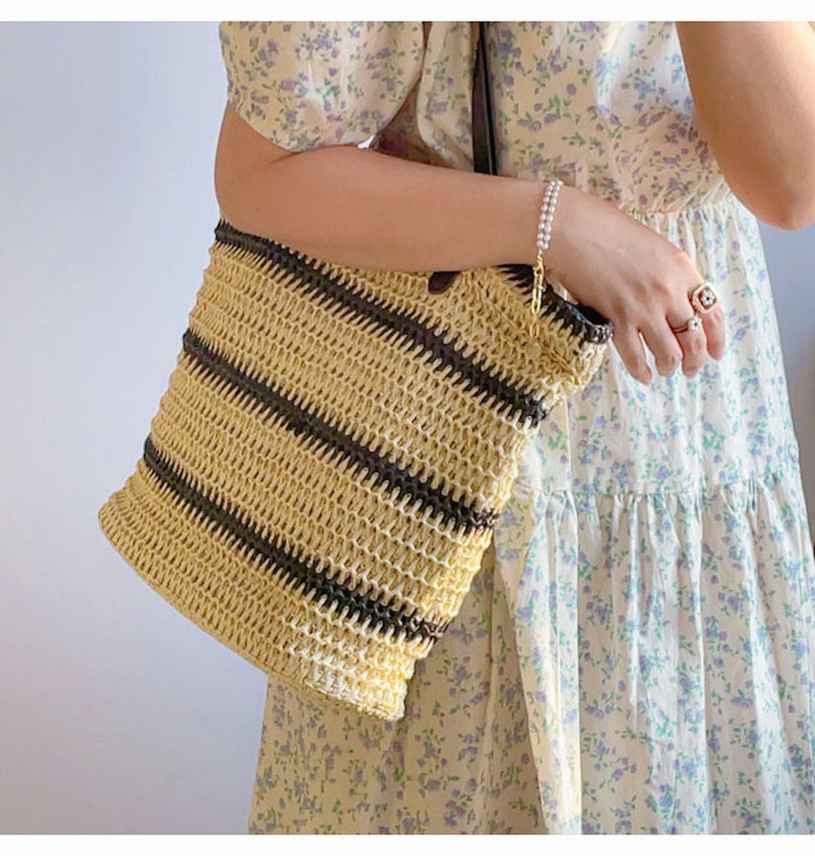 Women’s Large Straw Striped Summer Tote for Beach, Vacation & Summer Outfits