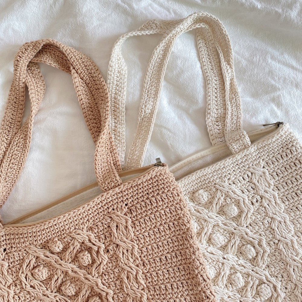 Damen Handgemachte Baumwoll-Strick Umhängetasche Eimerbeutel Crossbody Bag für Boho Alltagsstil & Geschenke