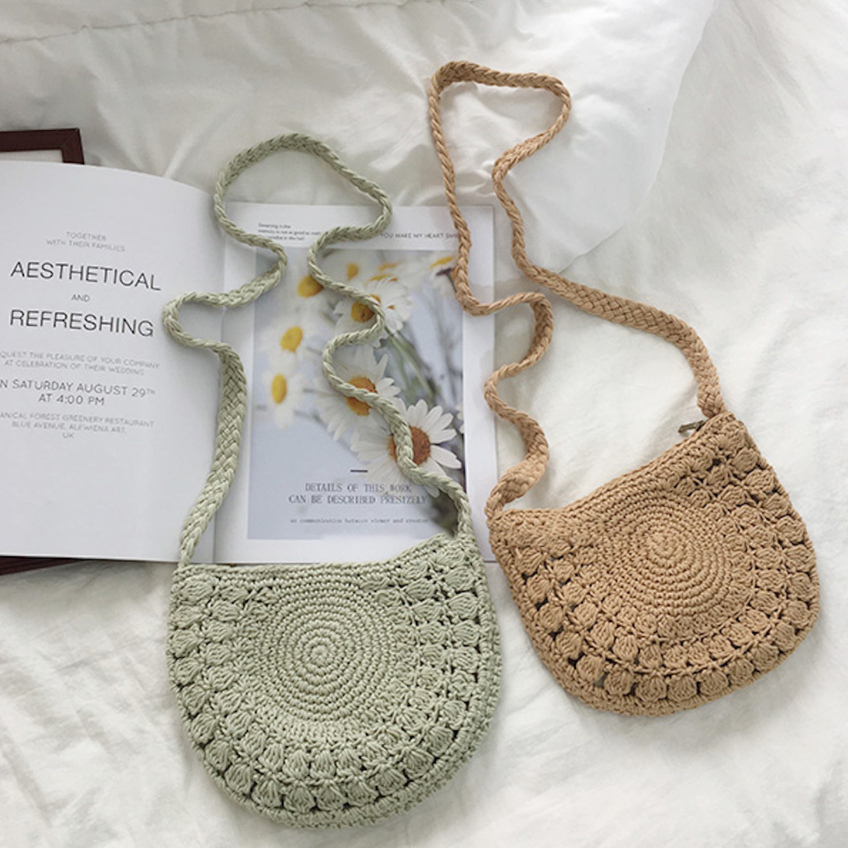 Women’s Small Boho Cotton Knitted Shoulder Bag Purse for Boho Everyday Style & Gifts