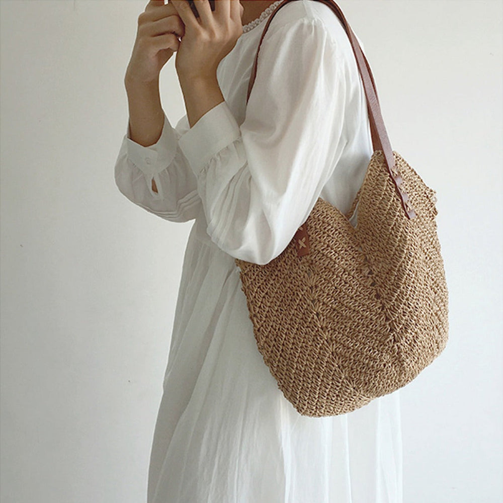 Women’s Retro Straw Woven Tote Bag for Beach, Vacation & Summer Outfits