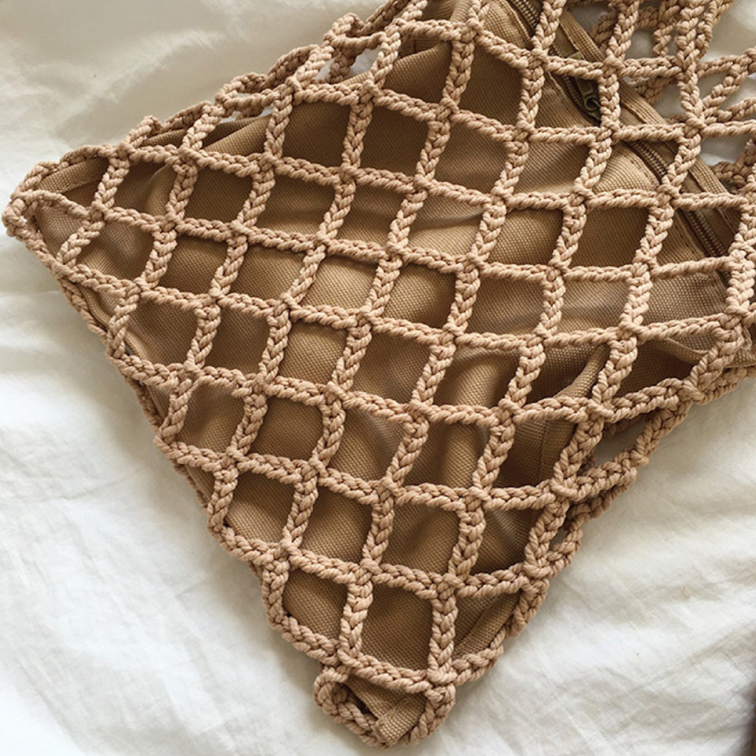 Women’s Crochet Bag with Fishnet Design Top Handle Bag for Boho Everyday Style & Gifts