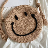 Women’s Crochet Smiley Face Round Bag Purse for Boho Everyday Style & Gifts