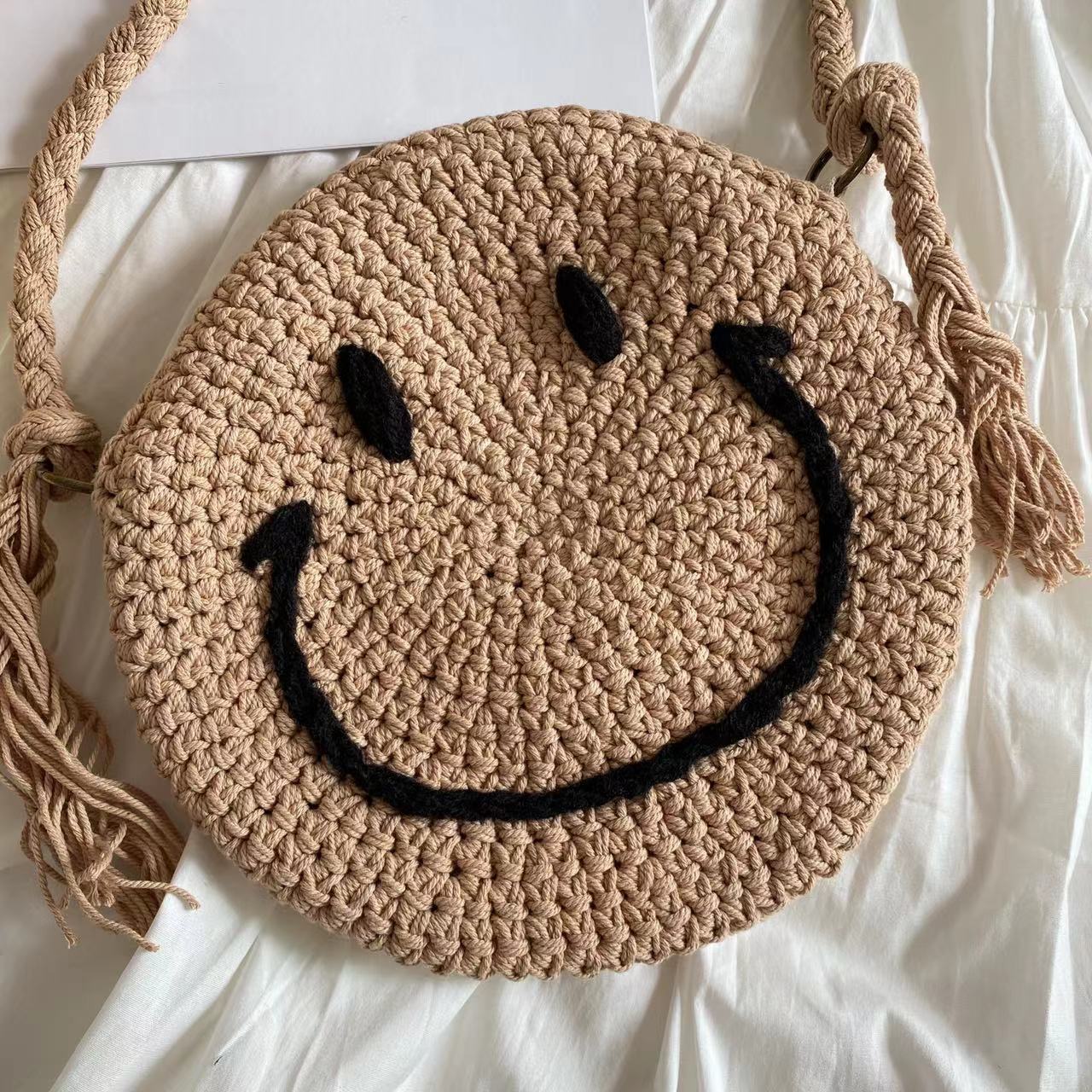 Women’s Crochet Smiley Face Round Bag Purse for Boho Everyday Style & Gifts