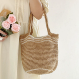 Women’s Crochet Cotton Twine Knitted Shoulder Bag Tote Bag for Boho Everyday Style & Gifts