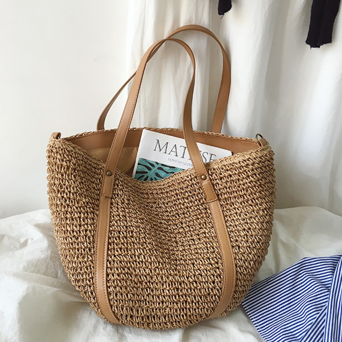Women’s Large Straw Woven Tote Bag for Beach, Vacation & Summer Outfits