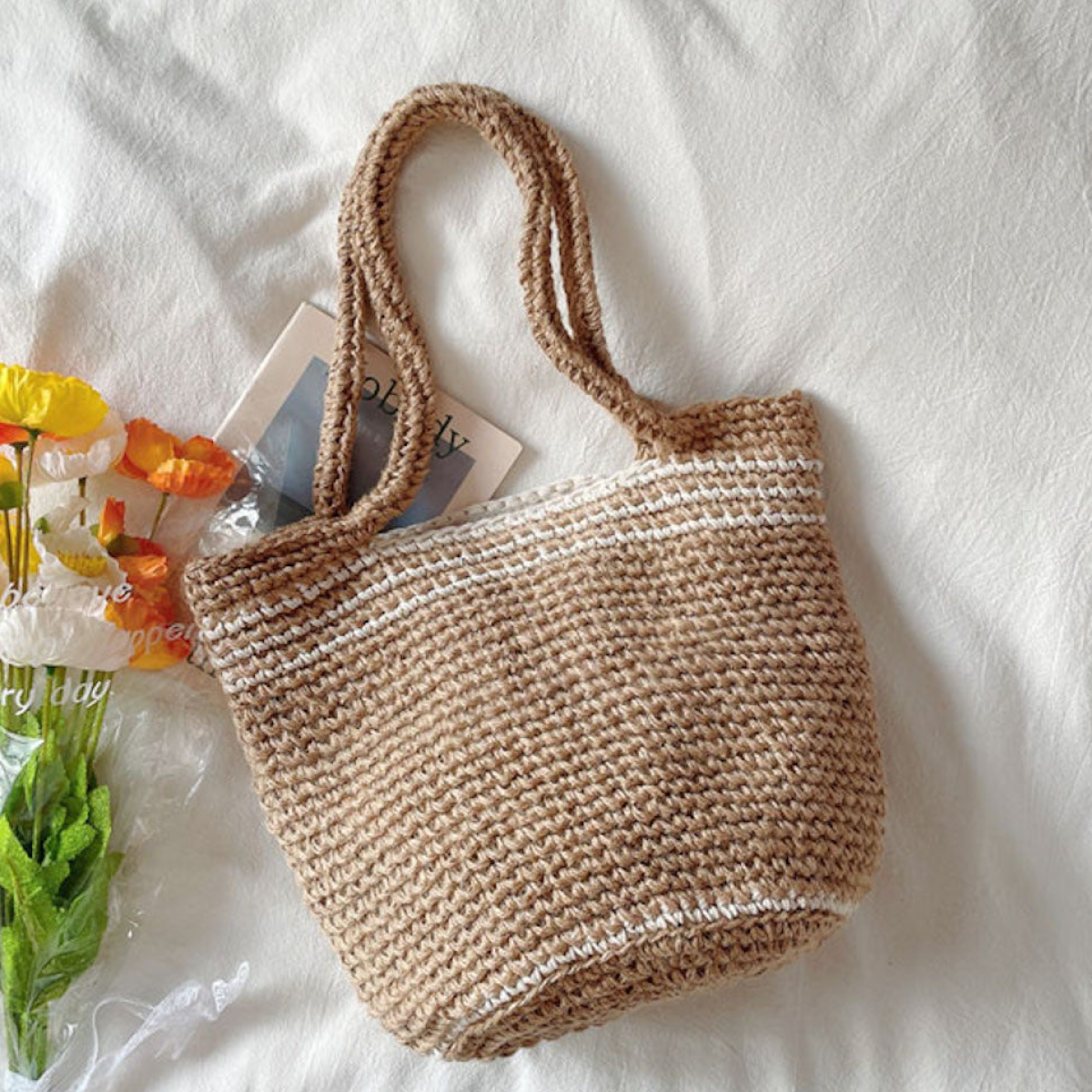 Women’s Crochet Cotton Twine Knitted Shoulder Bag Tote Bag for Boho Everyday Style & Gifts