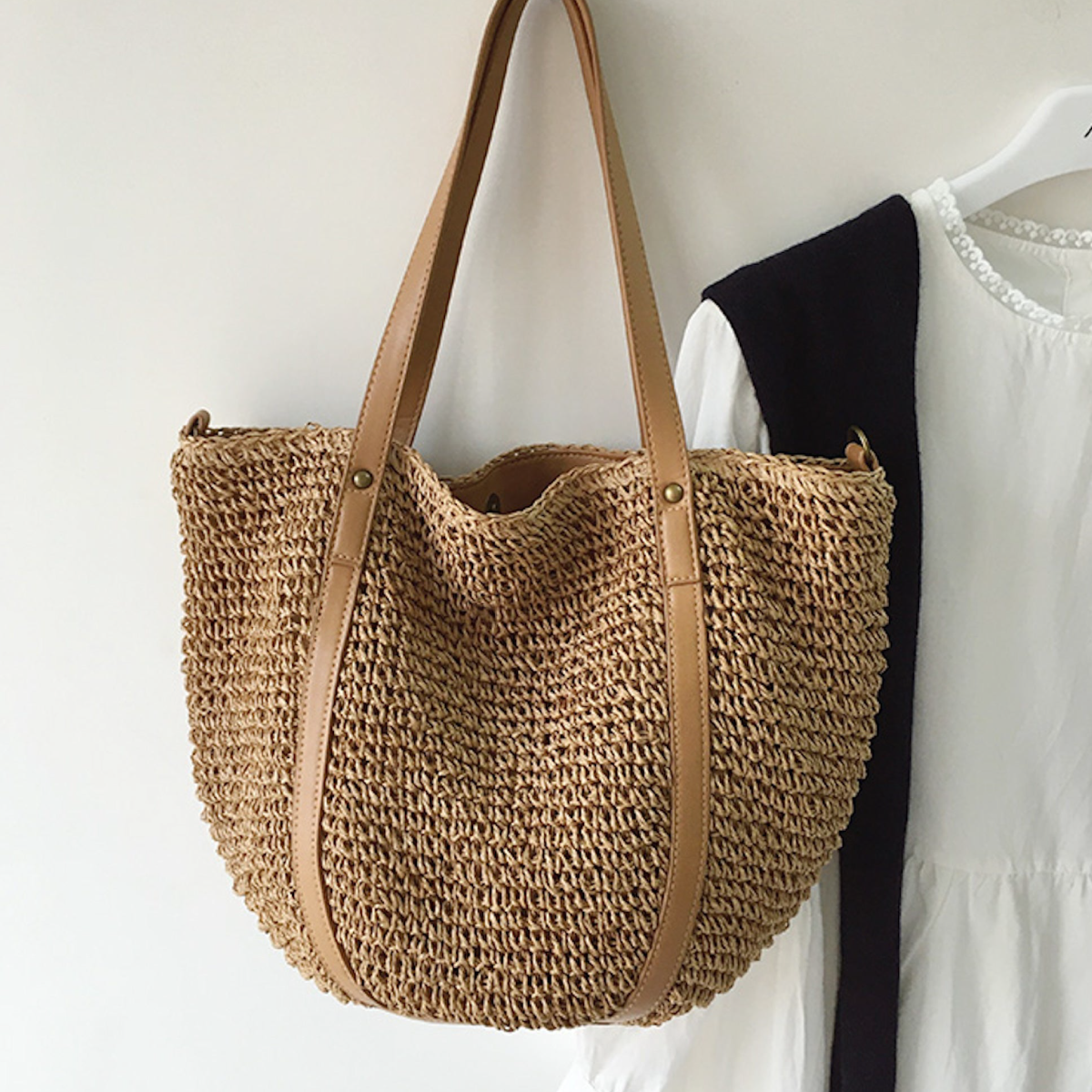 Women’s Large Straw Woven Tote Bag for Beach, Vacation & Summer Outfits