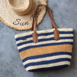Women’s Large Striped Straw Woven Tote Bag for Beach, Vacation & Summer Outfits