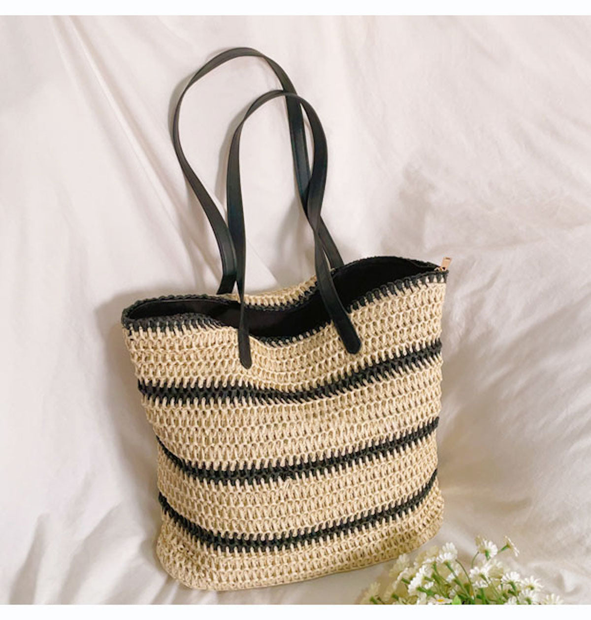 Women’s Large Straw Striped Summer Tote for Beach, Vacation & Summer Outfits