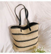 Women’s Large Straw Striped Summer Tote for Beach, Vacation & Summer Outfits