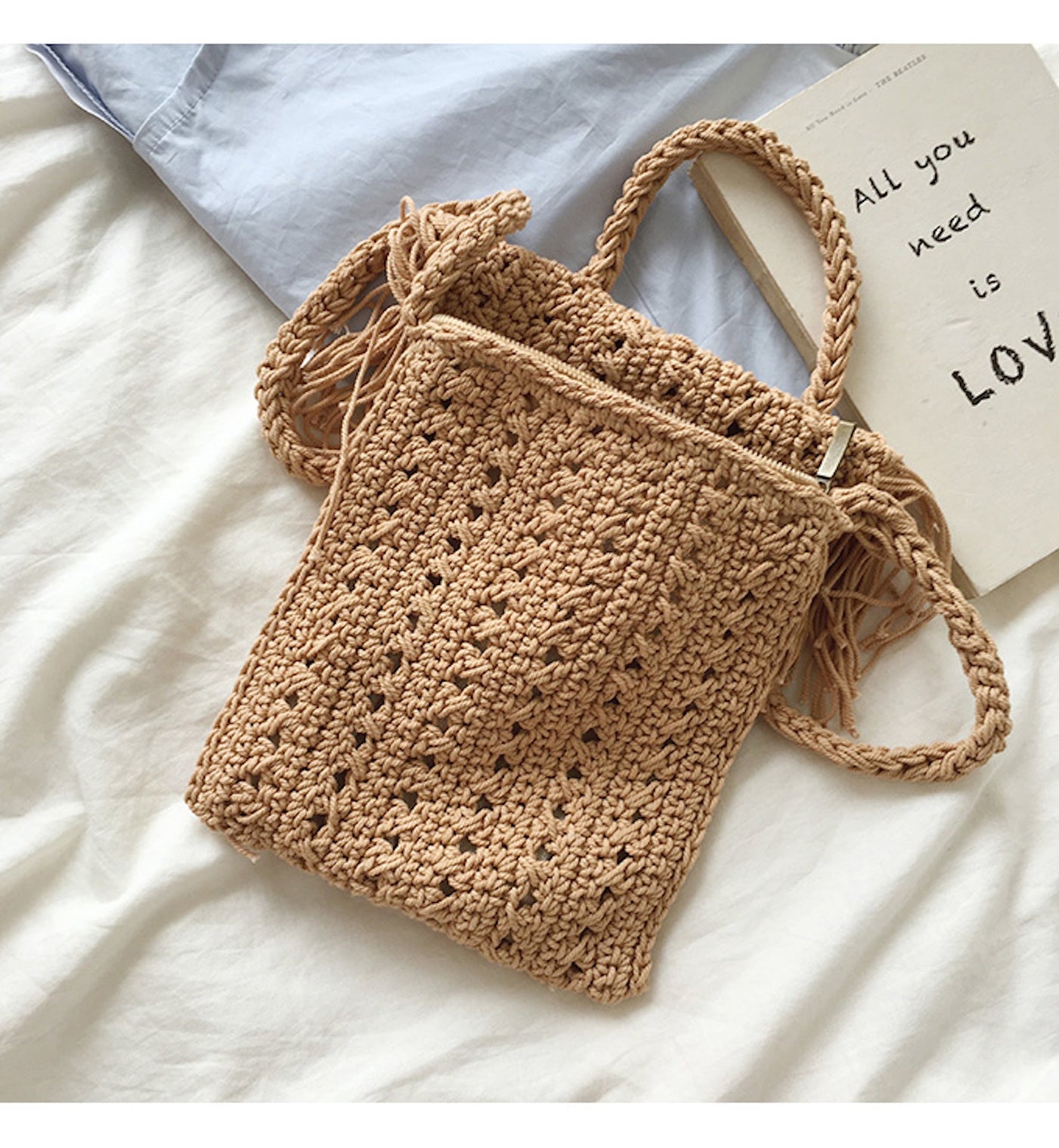 Women’s Crochet Cotton Small Boho Beach Bag with Tassels Tote Bag for Boho Everyday Style & Gifts