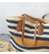 Women’s Large Striped Straw Woven Tote Bag for Beach, Vacation & Summer Outfits