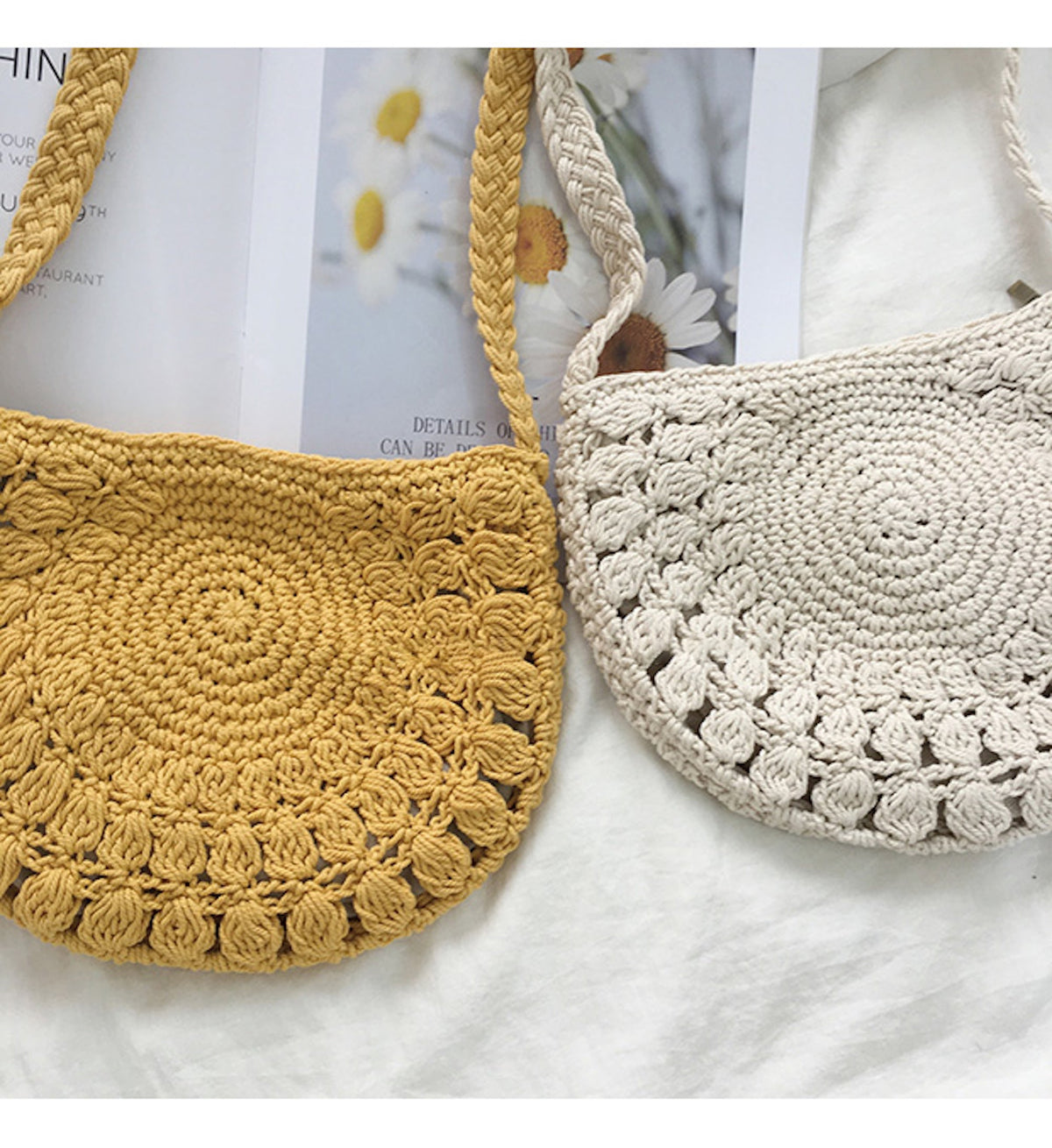 Women’s Small Boho Cotton Knitted Shoulder Bag Purse for Boho Everyday Style & Gifts