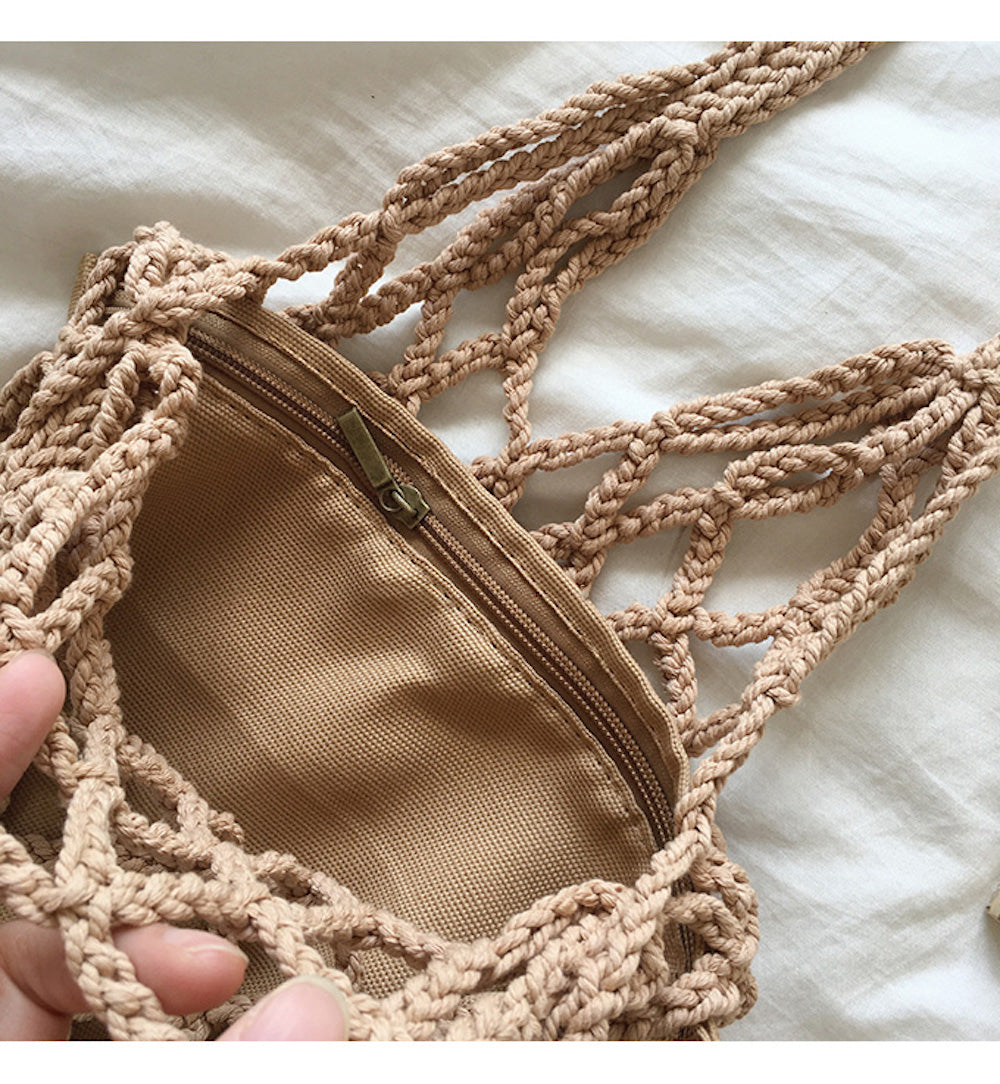 Women’s Crochet Bag with Fishnet Design Top Handle Bag for Boho Everyday Style & Gifts